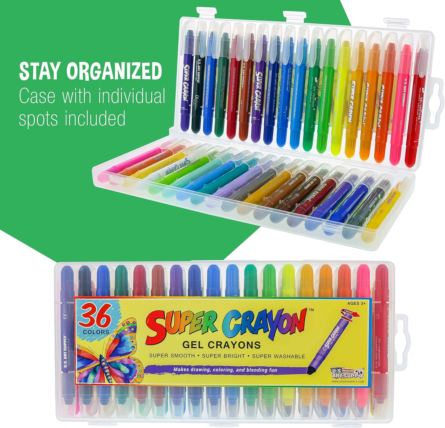 U.S Ar Suppl Jumb Twistabl Crayon Se o 3 Color Silk Ge Twistabl Washabl Crayon fo Colorin Books Art Crafts No Toxi Twis U Eas Glid Bright Bendable Blendable