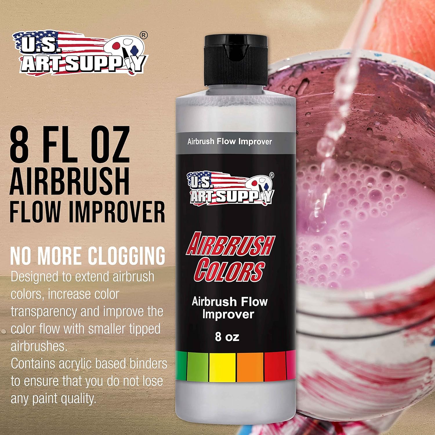 U.S Ar Suppl Airbrus Flo Improver 8-Ounc Bottl Additiv t ImpAcryli Pain Flow Reduc Clogs Pain Wetting Dr Needl Tips Sprayin Performance Thinne Artist Hobbyis Tool