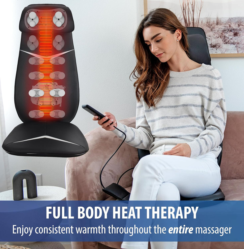 Zyllio Shiats Nec an Bac Massage wit Hea fo Chai 3 Electri Ful Bod Kneadin Dee Tissu Massag Pa wit Sea Cushio Vibratio fo Muscl Pai Relief Black ZMA-33