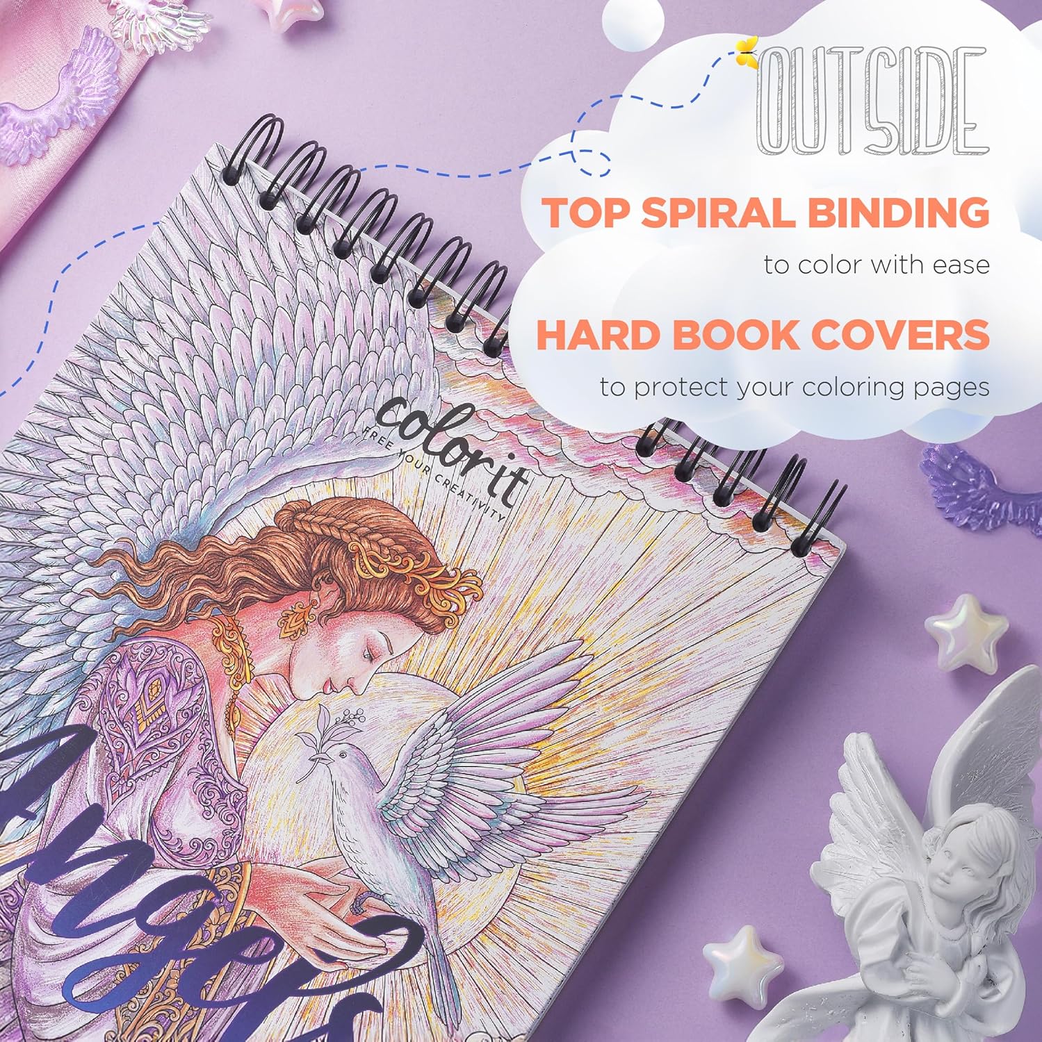 ColorI Angel Undefine Spira Boun Adul Colorin Book 5 Origina Illustration o Celestia Cherub an Archangel Thic Paper Perforate Pages Har Boo Covers In Blotte Paper