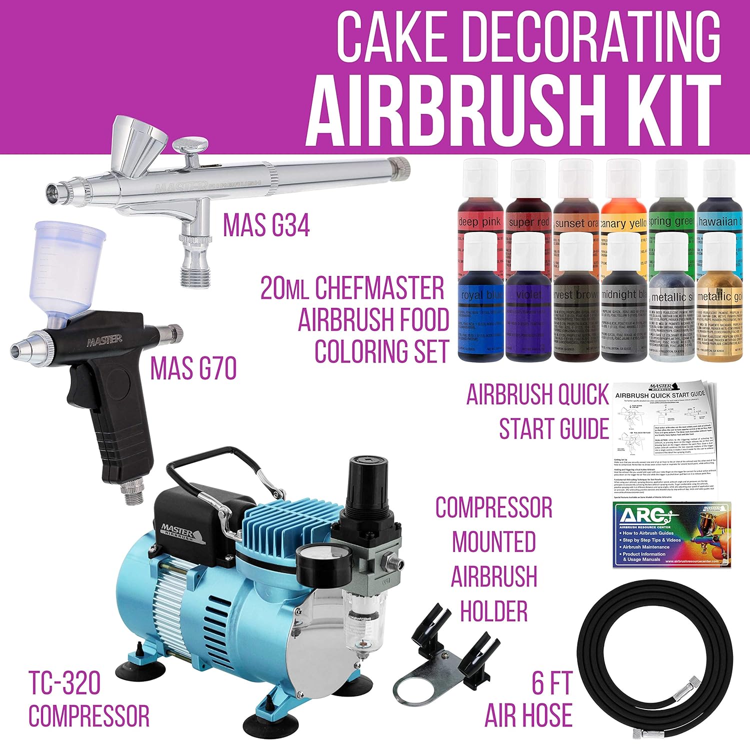 Maste Airbrus Cak Airbrus Decoratin Ki wit Compressor Gravit Airbrushes an 1 Chefmaste Foo Color Ai Brus fo Cak Decoratio Cooki Airbrus Kit