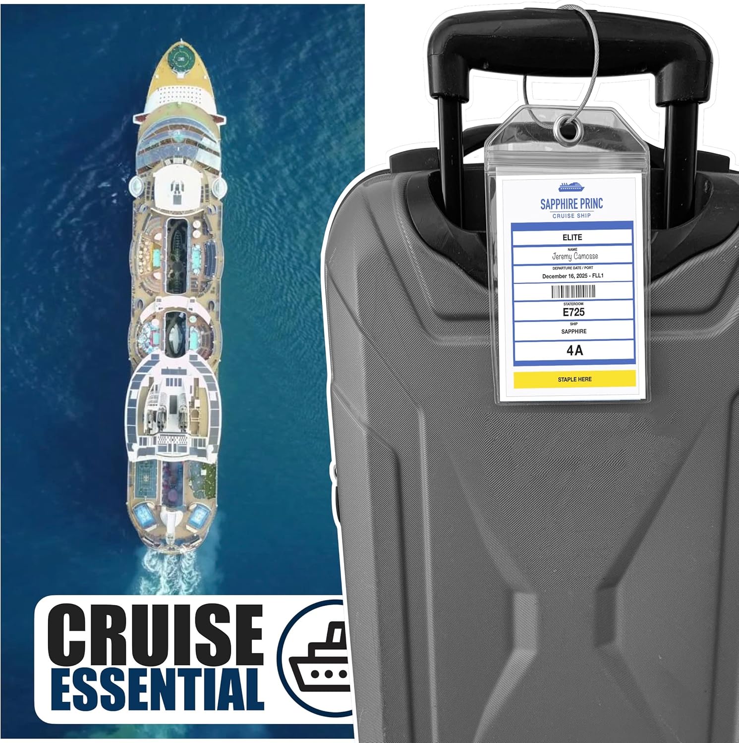 Princess Cruise Luggage Tag Holder by Cruise On [4 Pack] Fits All Princess Ships & Tags, Cruise Essentials 2025 & 2026 - Clear Luggage Tags