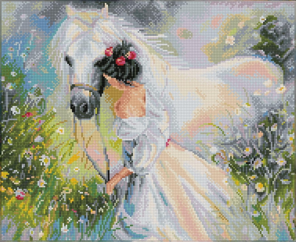 DIAMON DOT Fiel o Dream Pre-Frame Ki Hors Diamon Paintin Kit fo Adult Diamon Ar Kit Relaxin Creativ Craf Ki wit Dot Gem 19.7inchx16.1inch