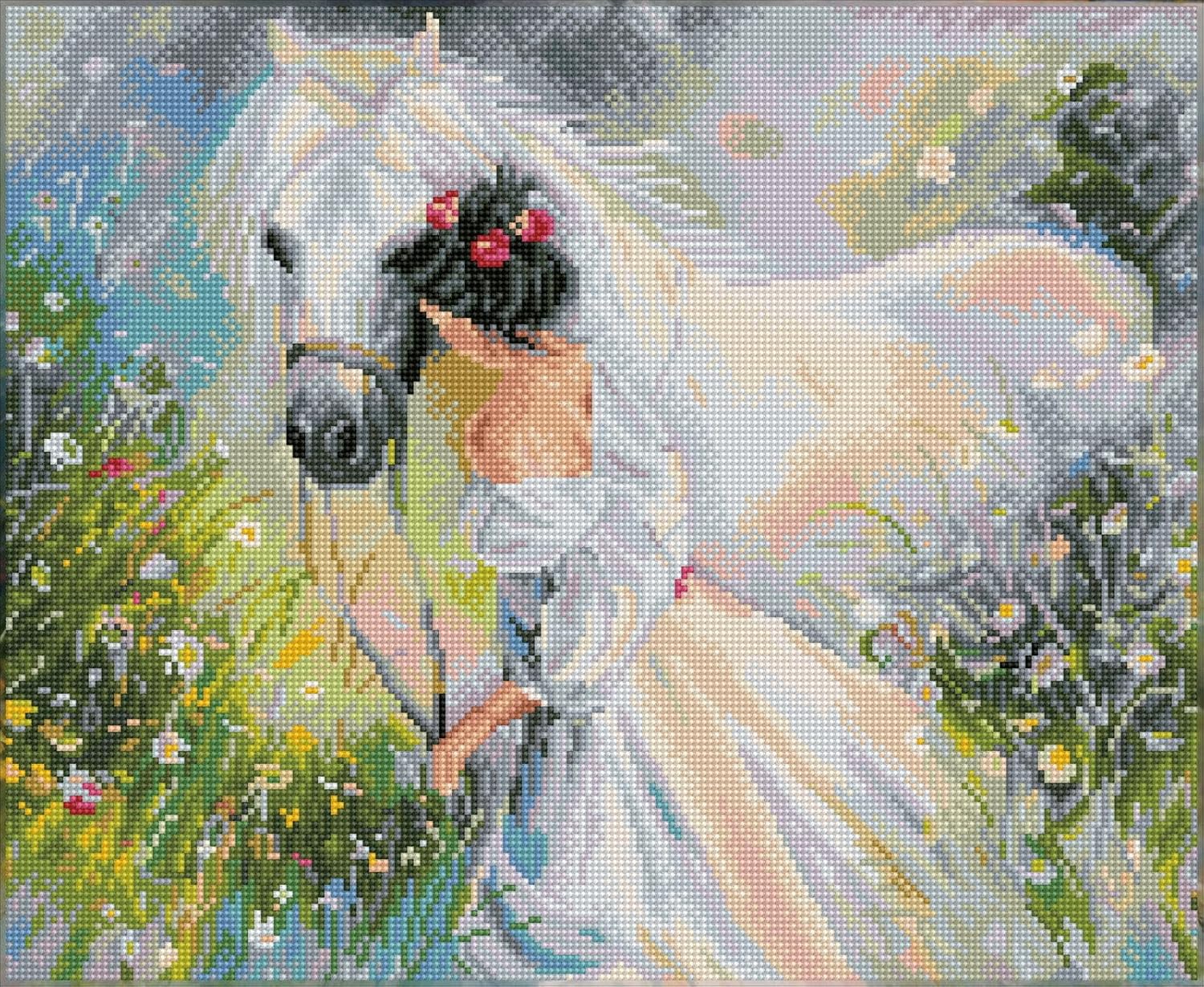 DIAMON DOT Fiel o Dream Pre-Frame Ki Hors Diamon Paintin Kit fo Adult Diamon Ar Kit Relaxin Creativ Craf Ki wit Dot Gem 19.7inchx16.1inch