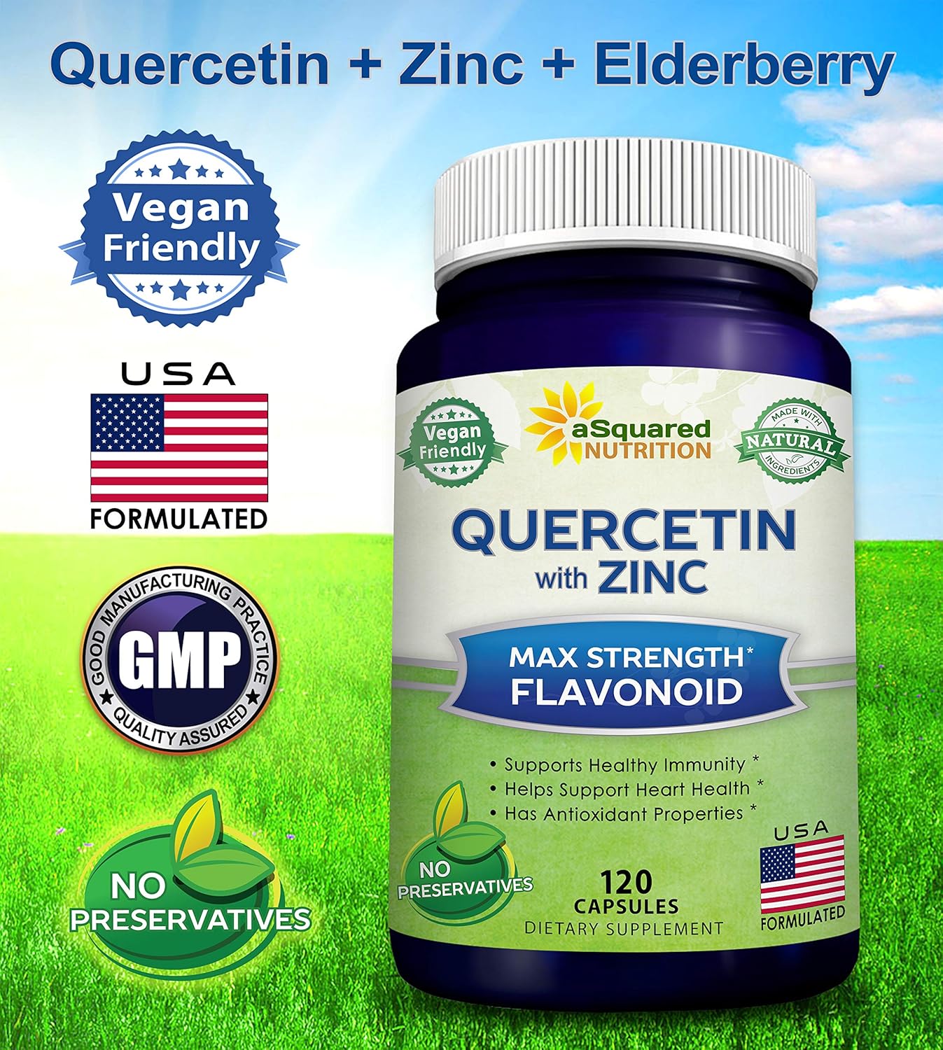 aSquare Nutritio Querceti 1000m wit Zin Supplemen 12 Capsule Querceti Dihydrat wit Blac Elderberr Zin Ma Strengt Powde Comple Pill t Hel Improv Immun Response