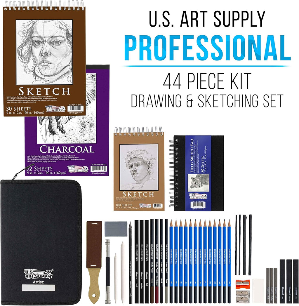 U.S Ar Suppl 44-Piec Drawin Sketchin Ar Se wit Sketc Pad (24 Pape Sheets Professiona Artis Kit Graphite Charcoal Paste Pencil Sticks Eraser Pop-U Carr Case Student