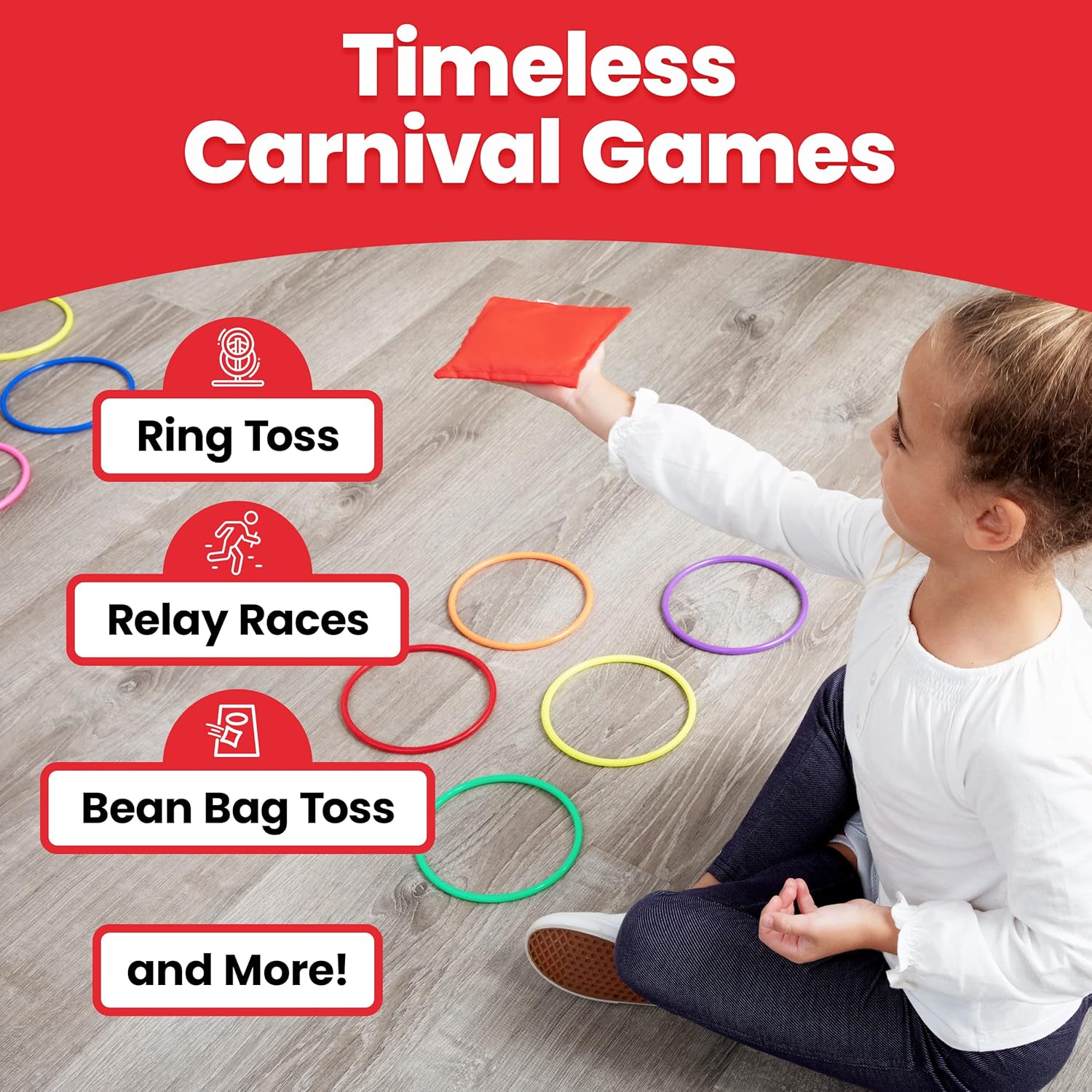 Prexte Multicolore 3-in- Yar Gam Se Rin Tos Game Bea Bags Cone Outdoo Toy fo Toddler Kids Children' Indoo Play Famil Fu Carniva Games Kid Part Cornhol Set Law Games