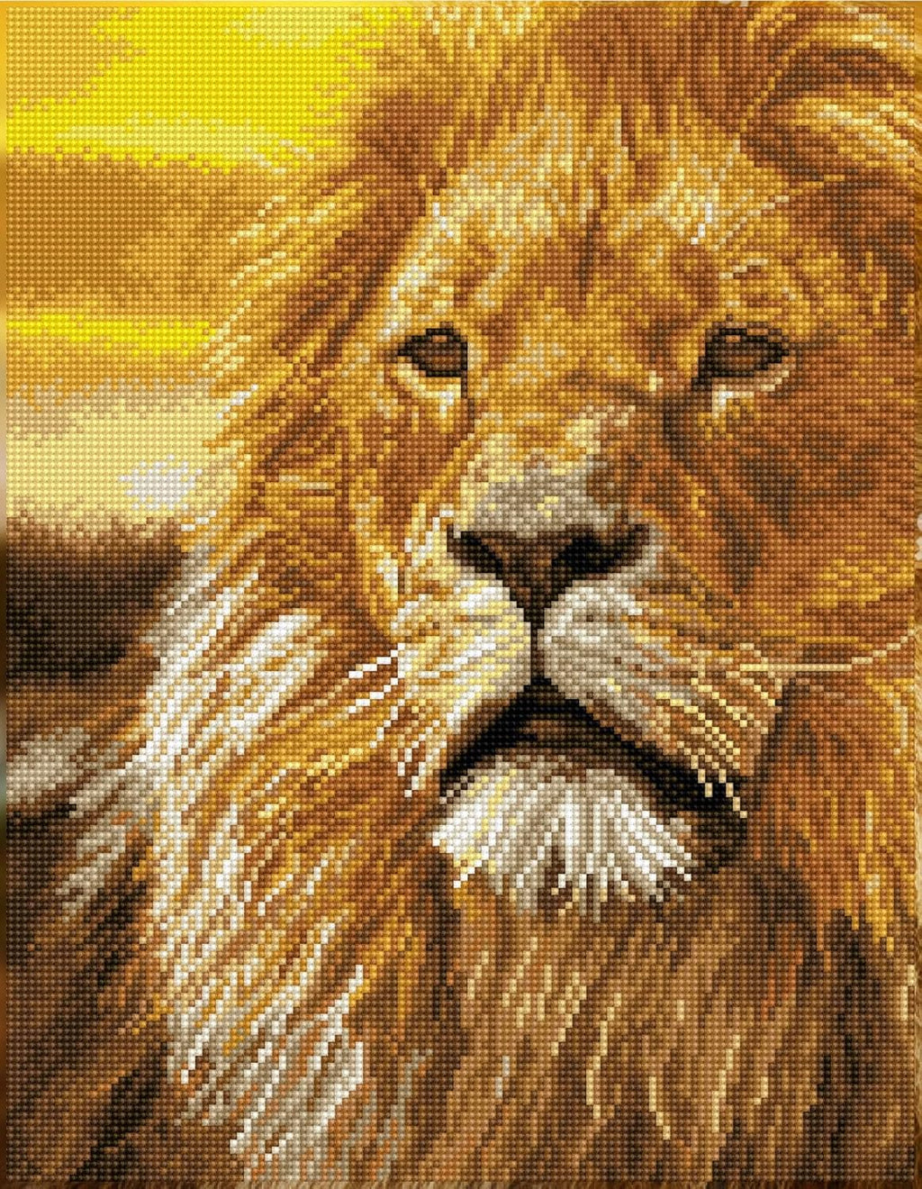 DIAMON DOT Lor o Th Serenget Pre-Frame Ki Lio Diamon Paintin Kit fo Adult Diamon Ar Kit Relaxin Creativ Craf Ki wit Dot Gem 13.7inchx17.7inch