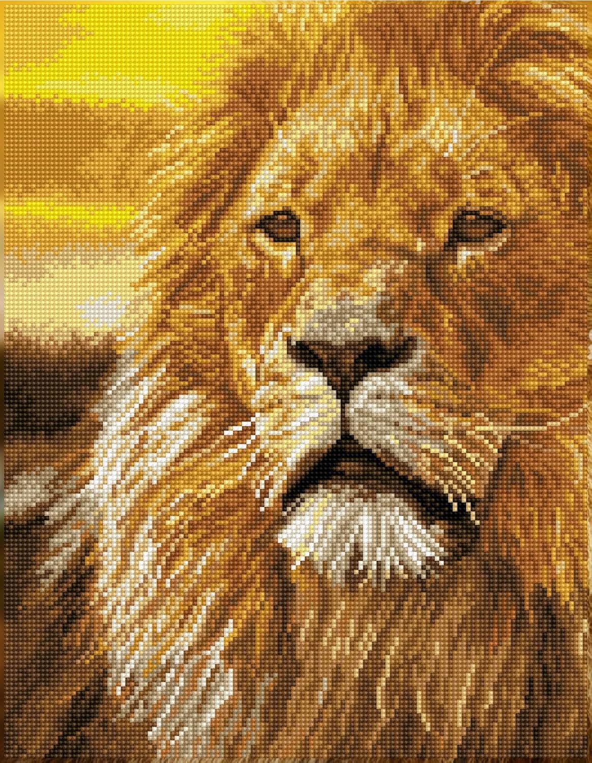DIAMON DOT Lor o Th Serenget Pre-Frame Ki Lio Diamon Paintin Kit fo Adult Diamon Ar Kit Relaxin Creativ Craf Ki wit Dot Gem 13.7inchx17.7inch