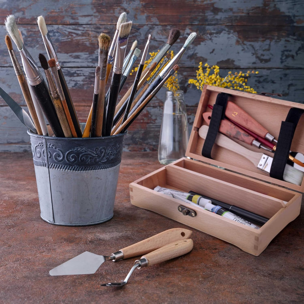U.S Ar Suppl Multi-Functio Artis Suppl Bo wit Lockin Clasp Woode Ar Bo fo Artis Supplies Brushes Pencils Erasers Too Storag Organize Cas t Protec an Transport