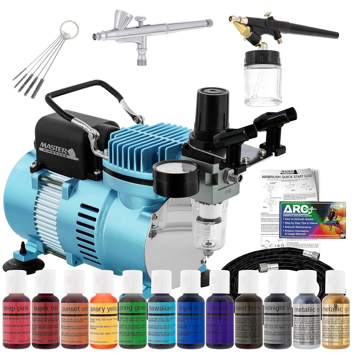 Maste Airbrus Coo Runne I Airbrus Cak Decoratin Ki wit Dua Fa Ai Compressor Airbrushes 1 Colo Chefmaste Foo Colorin Set Brushe How-T Manua Cak Airbrus Ki fo Cupcakes