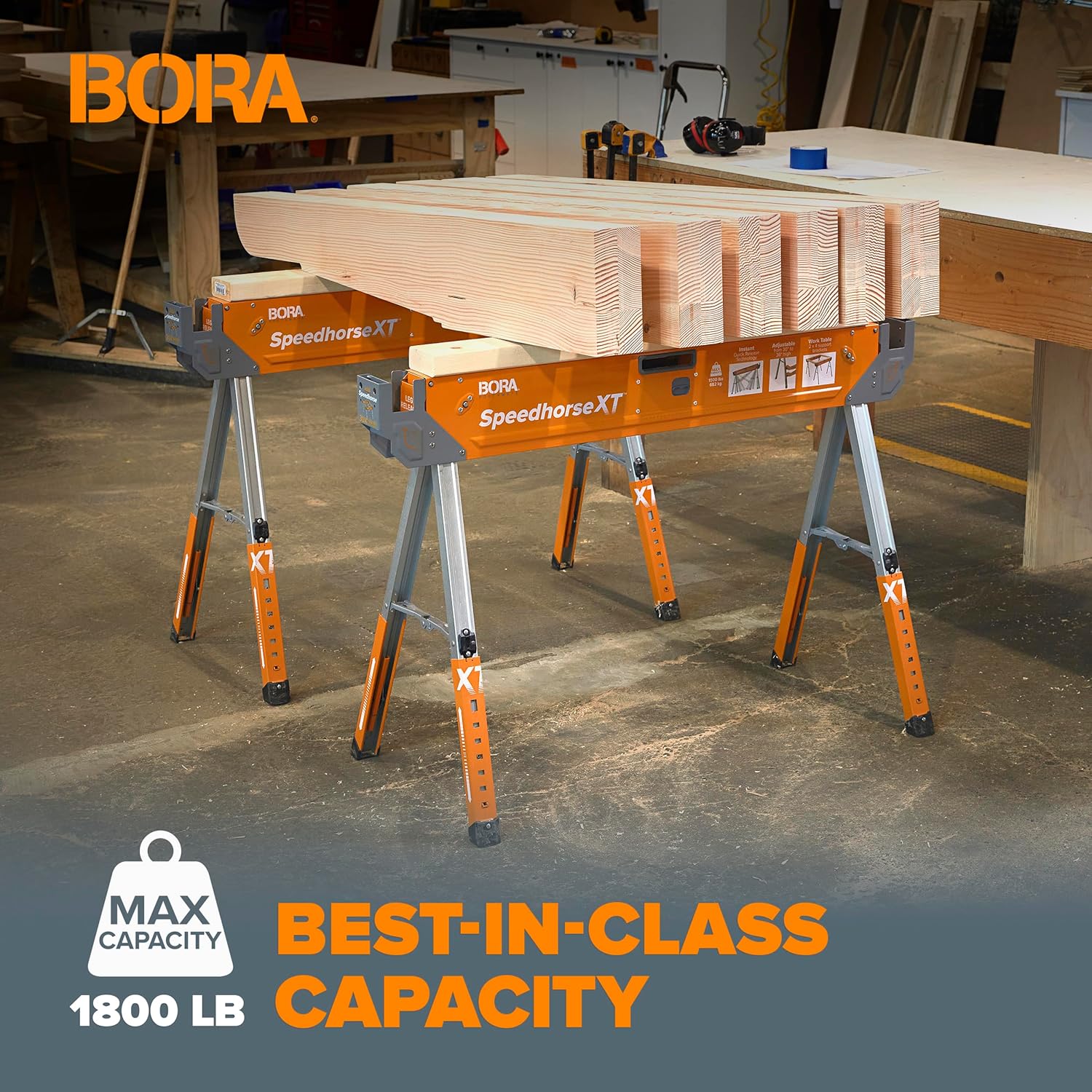Bor Portamat Speedhors X Sawhors Pair Tw pack 30-3 inc heigh adjustabl Legs Meta To fo 2x4 Heav Dut Pr Benc Sa Hors fo Contractors Carpenter PM-4550T,Orange