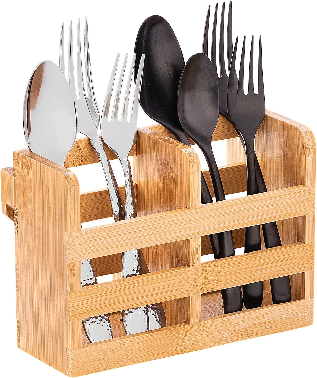 Bamboo Utensil Holder for Dish Rack - Flatware, Cutlery Utensil Drying Caddy with Hooks - Fits BAMBUSI Bamboo Dish Drying Racks