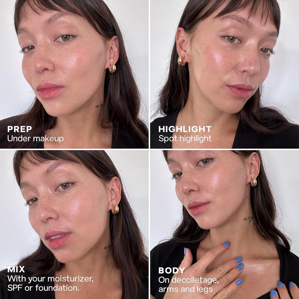 Saie Glowy Super Gel - Hydrating Makeup Primer and Illuminating Glow Serum Enriched with Vitamin C and Squalane Oil - All-Over Liquid Highlighter Makeup for Instant Glass Skin - Roseglow (1 oz)