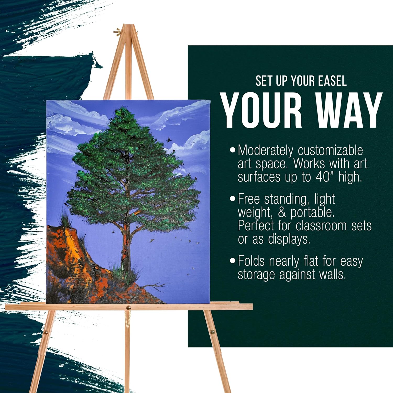 U.S. Art Supply 64inch Wooden Easel Stand (4 Pack) - Adjustable A-Frame Tripod for Painting, Drawing, Photos & Signs - Lightweight Easels, Wood Easel Stand for Sign Wedding Display 40inch Canvas Capacity
