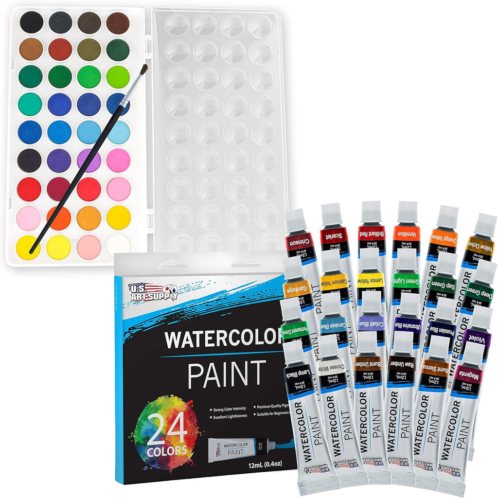 U.S Ar Suppl 70-Piec Artis Watercolo Paintin Se wit Aluminu Fiel Easel Woo Tabl Easel 6 Watercolo Pain Colors 3 Brushes Stretche Canvases Canva Panels Pape Paintin Pad