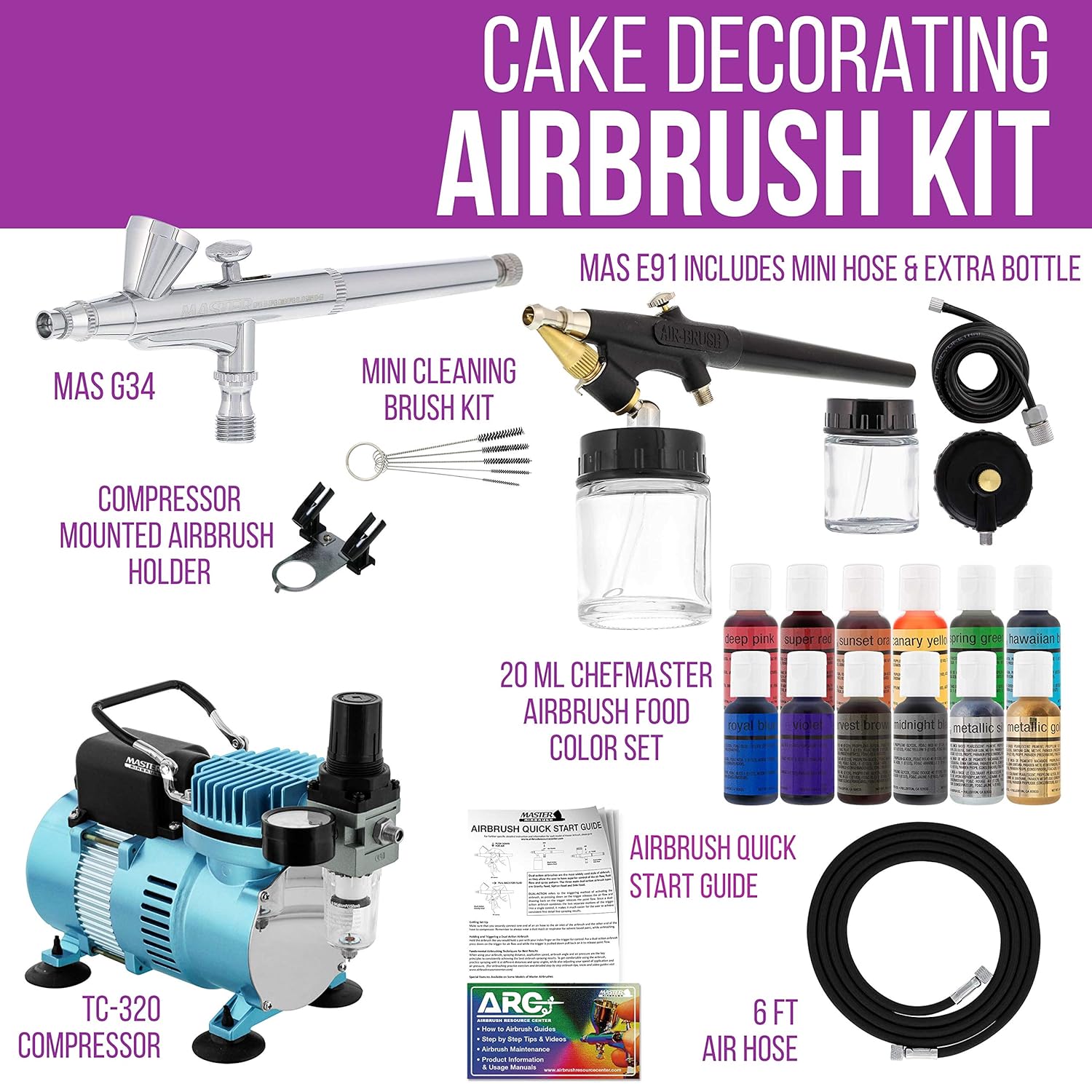 Maste Airbrus Coo Runne I Airbrus Cak Decoratin Ki wit Dua Fa Ai Compressor Airbrushes 1 Colo Chefmaste Foo Colorin Set Brushe How-T Manua Cak Airbrus Ki fo Cupcakes