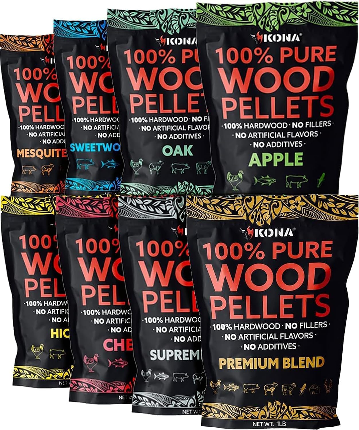 Kon Woo Pellet Al Variet Pack Intende fo Ninj Woodfir Outdoo Grill Woo Fir Ove Smoker 8 1l Resealabl Bags
