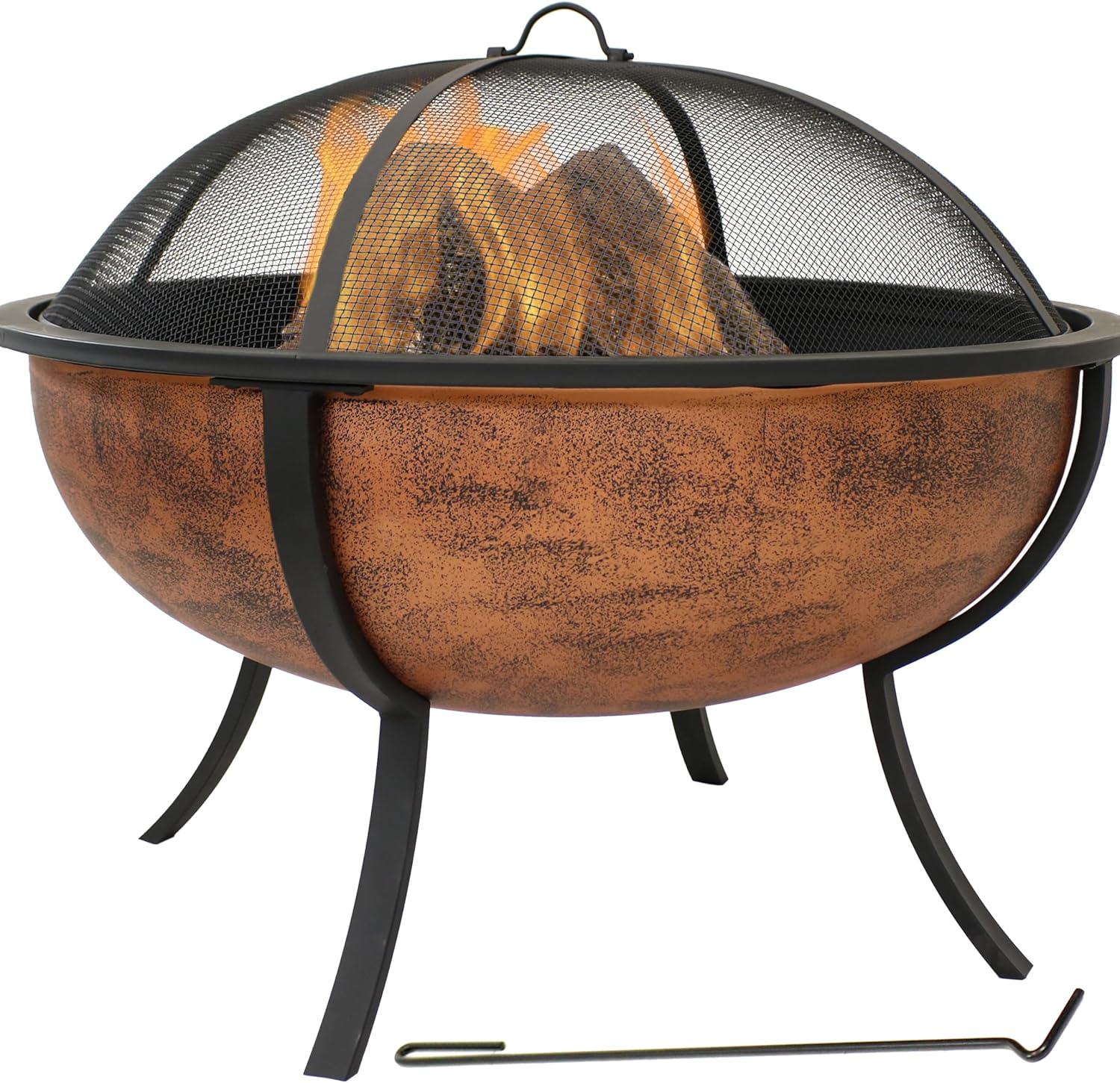 Sunnydaz 32-Inc Coppe Fir Pi fo Outsid Wood-Burnin Fir Pi Bow wit Spar Screen Woo Grate an Poker