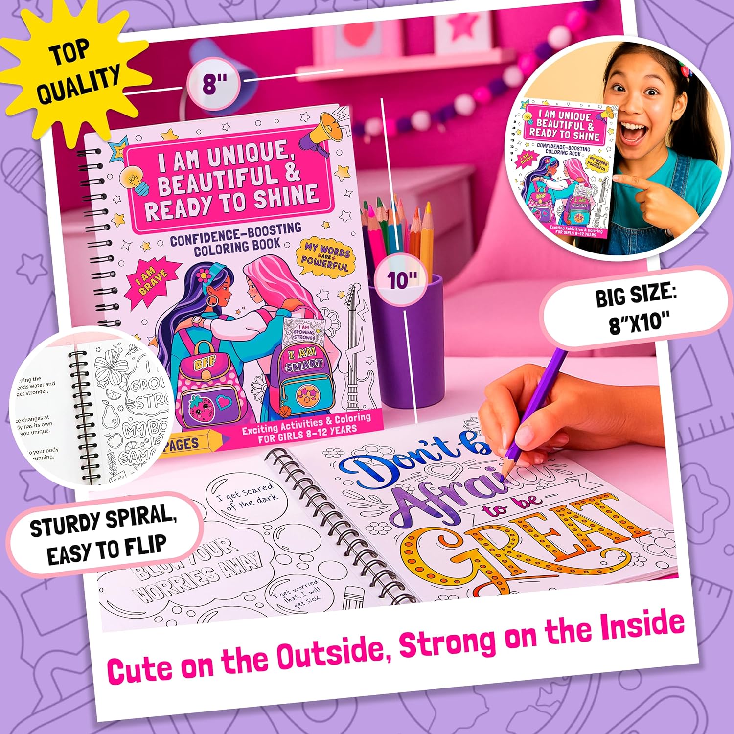 Confidence-Boostin Colorin Boo fo Girl Age 8-1 Fu Kid Colo Boo wit Positiv Affirmations Activitie Motivationa Art Colorin Boo fo Kid Age 8-1 fo Creativit Self-Esteem