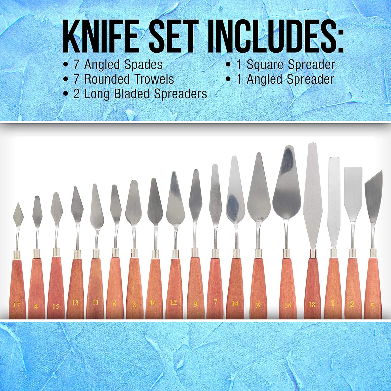 U.S Ar Suppl 18-Piec Stainles Stee Palett Knif Se fo Acryli Paintin Woo Handl Pain Spatul Tool fo Oil Canva Ar Paintin Knive fo Mixing Texturin Palle Knive fo Art