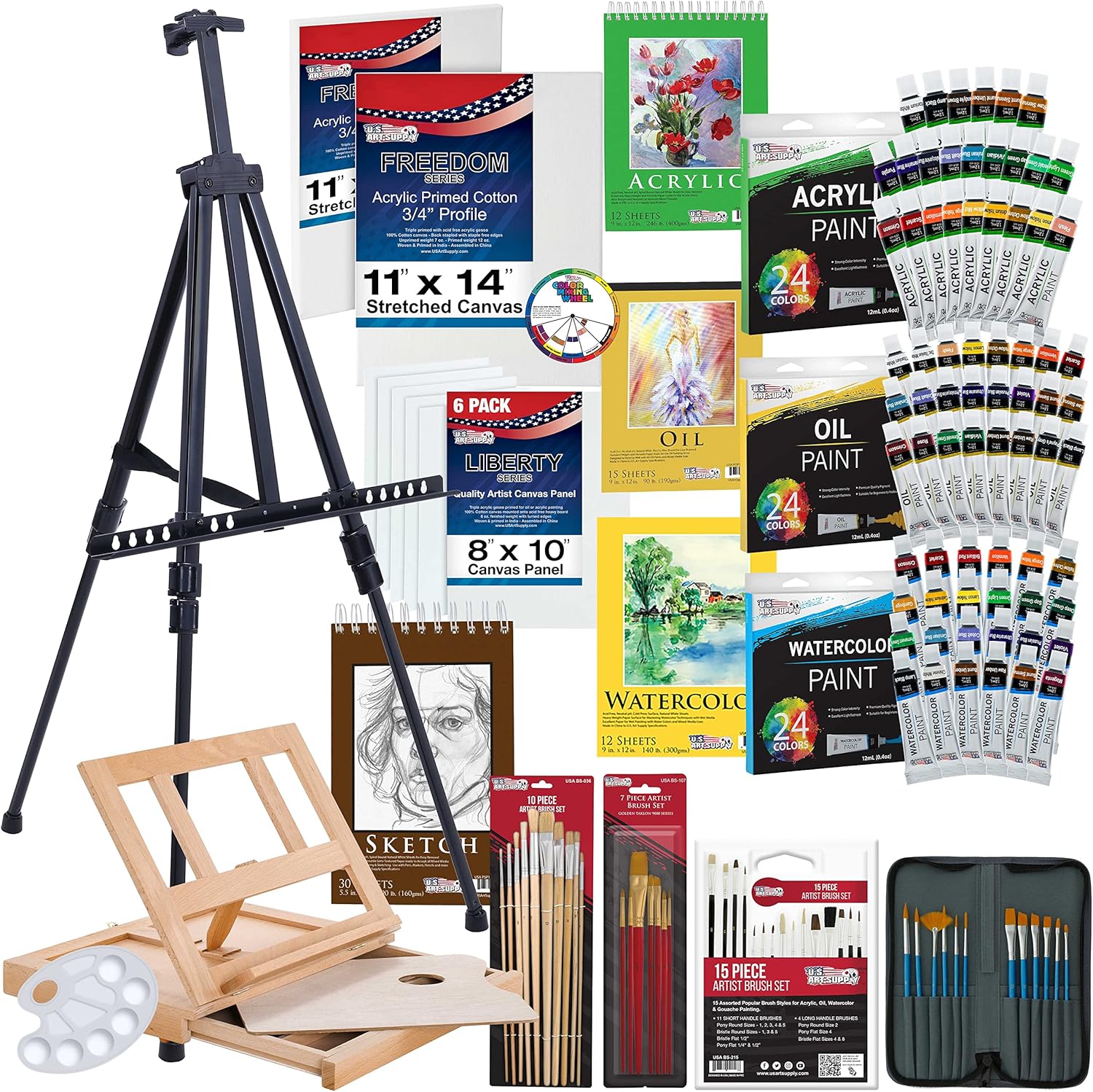U.S Ar Suppl 133-Piec Artis Paintin Ki Aluminu Woo Easel 2 Eac (Acrylic Oil Watercolo Paints) Canvases 4 Brushes Pain Sketc Pad Paintin Kit fo Adults Gif Set