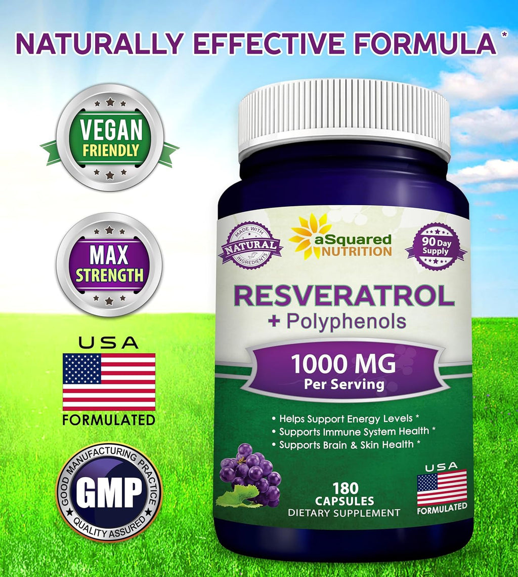 aSquare Nutritio Natura Resveratro wit Re Win Extrac 18 Capsule Tran Resveratro Antioxidan Supplemen Pill fo Pur Hear Healt Extr Strengt Trans-Resveratrol