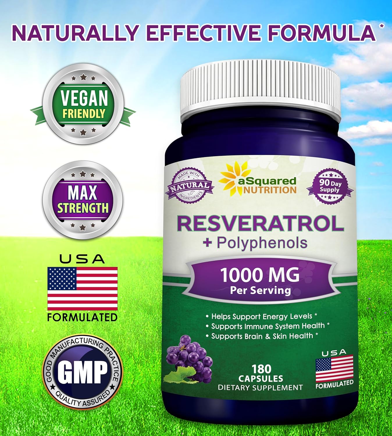 aSquare Nutritio Natura Resveratro wit Re Win Extrac 18 Capsule Tran Resveratro Antioxidan Supplemen Pill fo Pur Hear Healt Extr Strengt Trans-Resveratrol