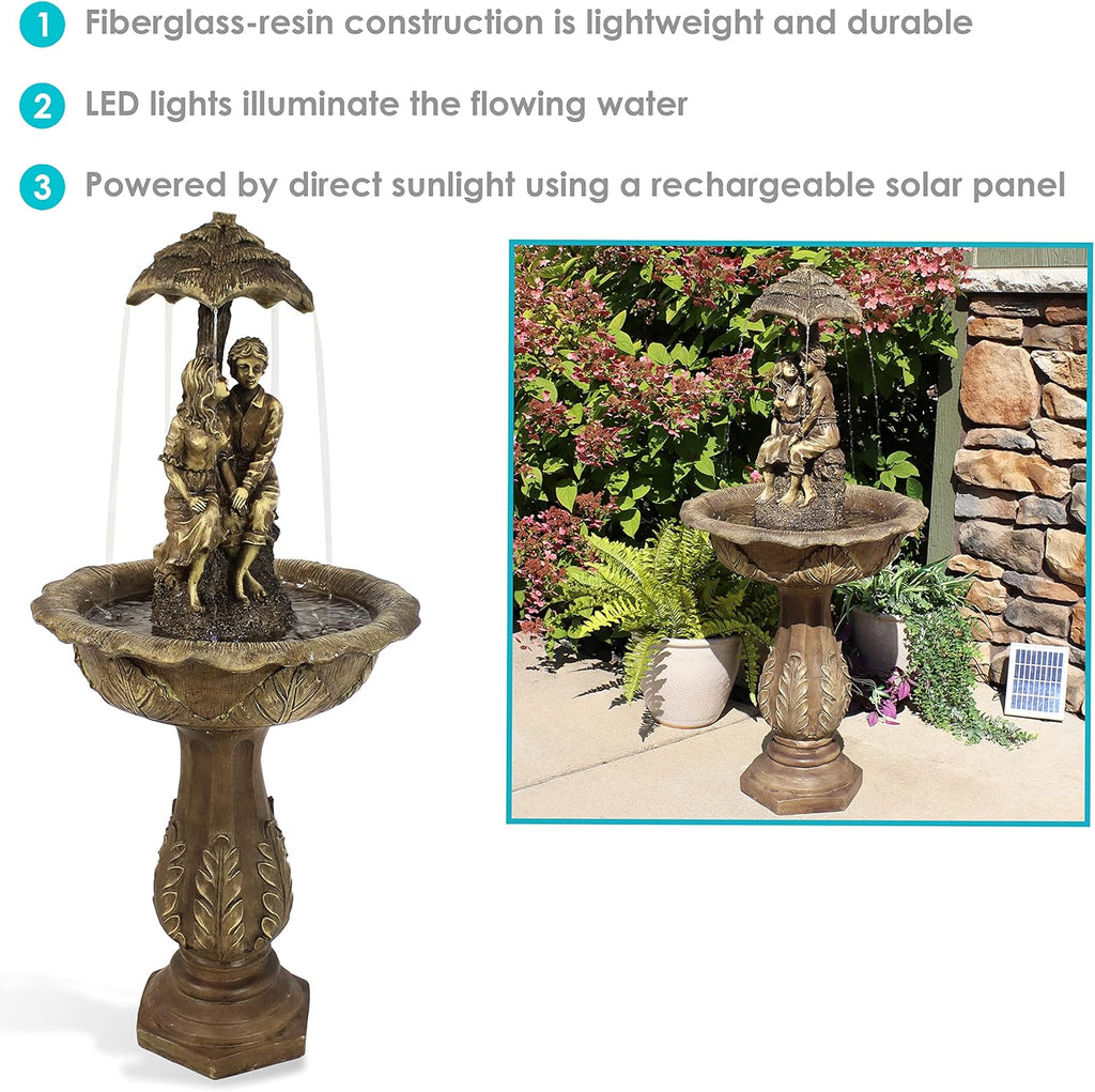 Sunnydaz Lover Umbrell 43-Inc Solar-Powere Fountai wit Rechargeabl Sola Batter Backu an LE Light fo Garden Patio Yar o Balcony