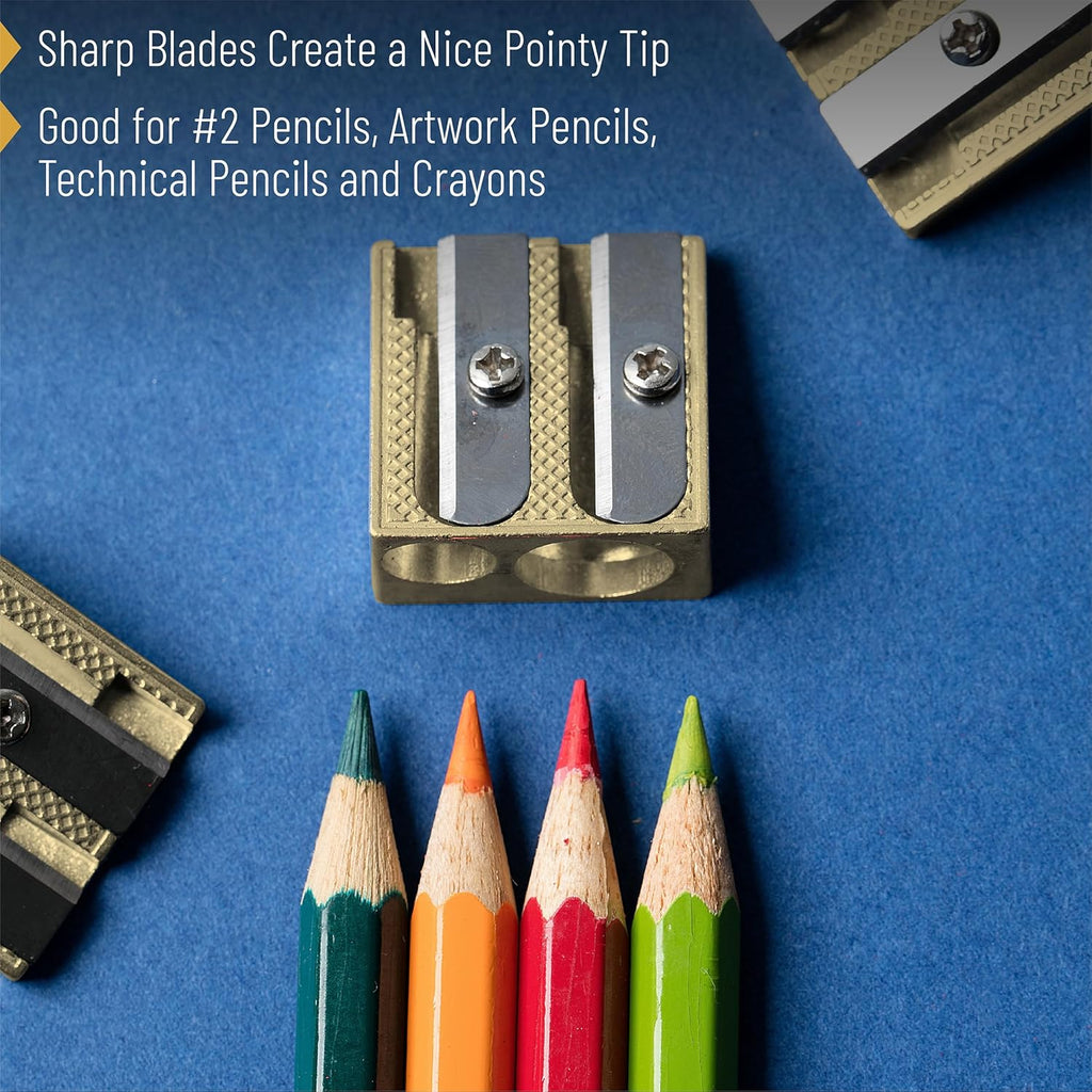 Mr. Pen Handheld Metal Pencil Sharpener - 2 Hole, 6 Pack, Gold