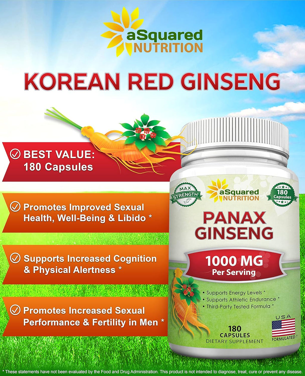 aSquare Nutritio Re Korea Pana Ginsen (1000m Ma Strength 18 Capsule Roo Extrac Complex Asia Powde Supplement Hig Dosag Ginsenoside i Seeds Table Pill fo Wome Men-Se Health