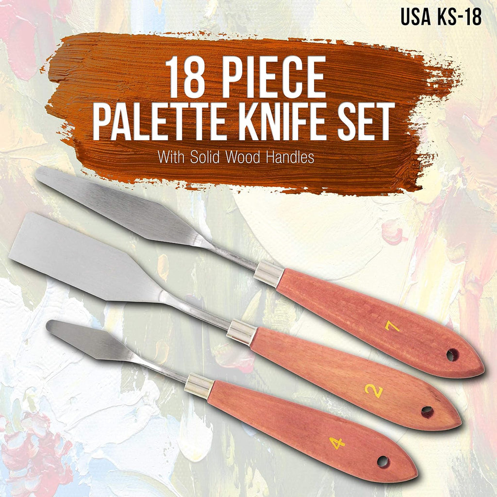 U.S Ar Suppl 18-Piec Stainles Stee Palett Knif Se fo Acryli Paintin Woo Handl Pain Spatul Tool fo Oil Canva Ar Paintin Knive fo Mixing Texturin Palle Knive fo Art