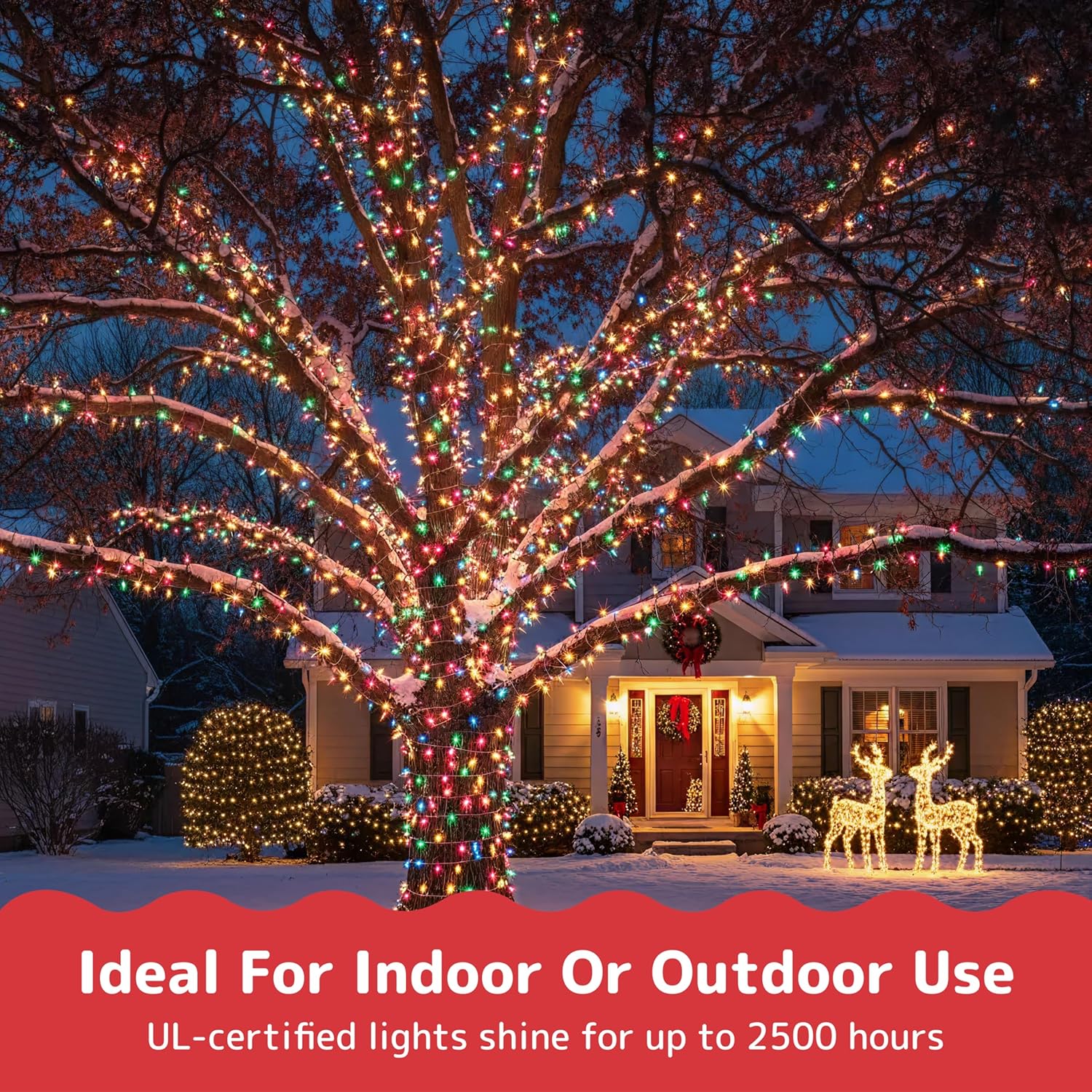PREXTEX Multicolored Christmas Lights with Green Wire, 60 Feet, 300 Lights, Colorful String Lights Indoor or Outdoor - Incandescent String Lighting for Christmas Tree Decorations for Fences and Patios