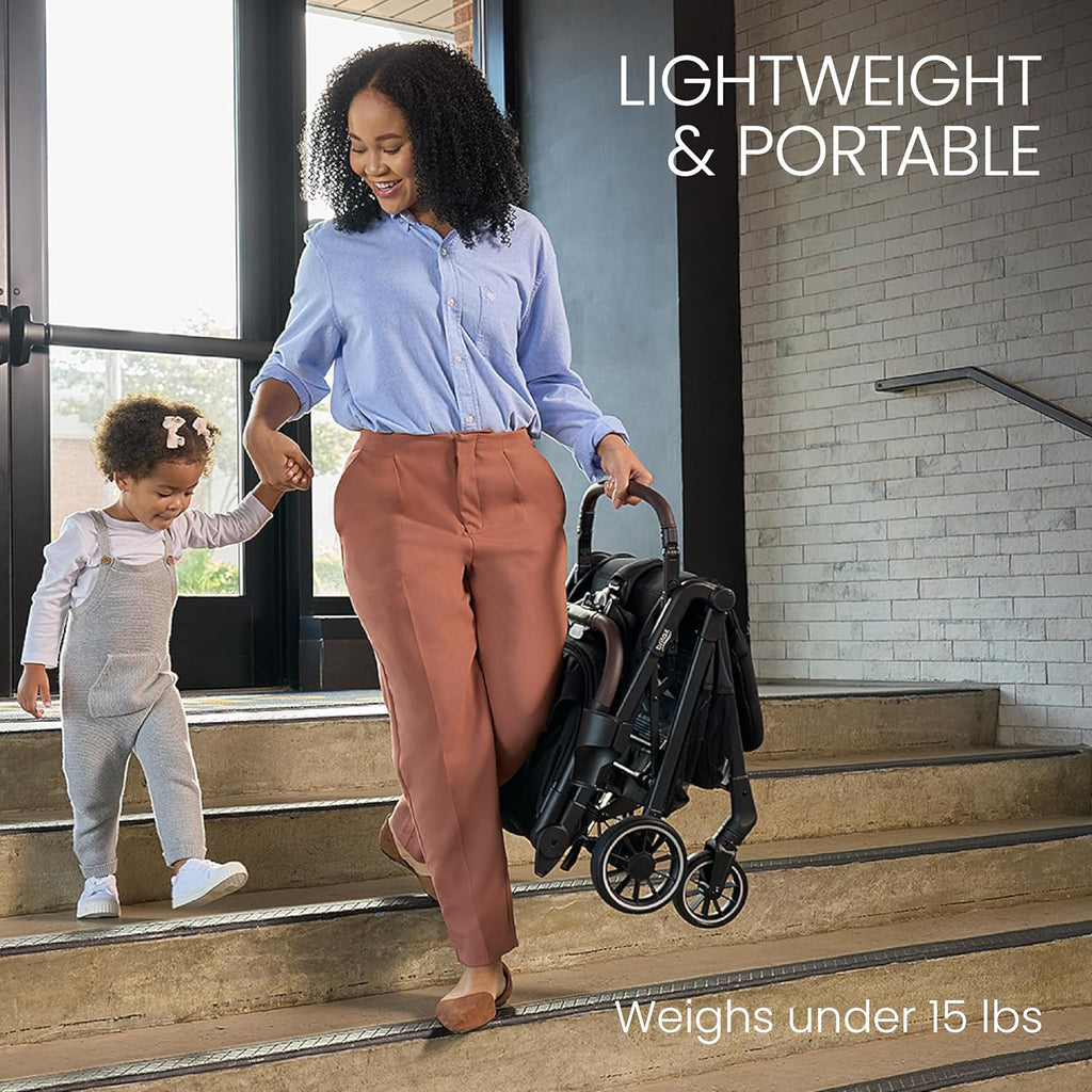 Brita Junipe Compac On-The-G Stroller Effortles Fastpac Syste wit One-Han RapidFold Portabl Lightweigh fo Travel Built-i Carr Handle Ventilatin Fabrics Rave Black