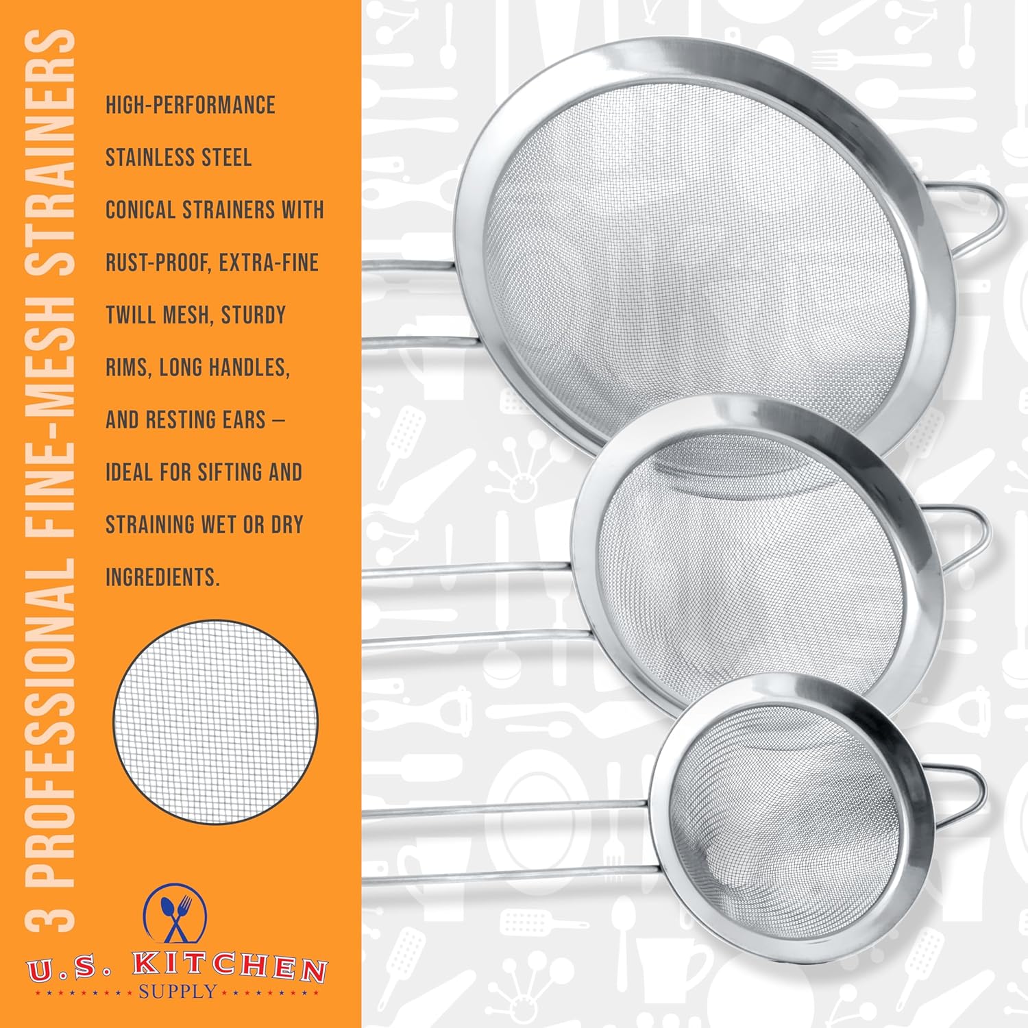 U.S Kitche Suppl Se o Stainles Stee Conica Strainer 3inch 4inc 5.5inc Size Chinoi Style Extr Fin Twil Mes Sieve Stainles Stee Strainer an Colander fo Kitchen
