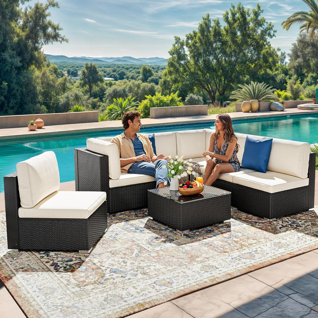 YITAHOM Piece Pati Furnitur Set Sectiona Sof P Ratta Wicke Conversatio Se Outsid Couc wit Tabl an Cushion fo Porc Garde Backyar Balcony