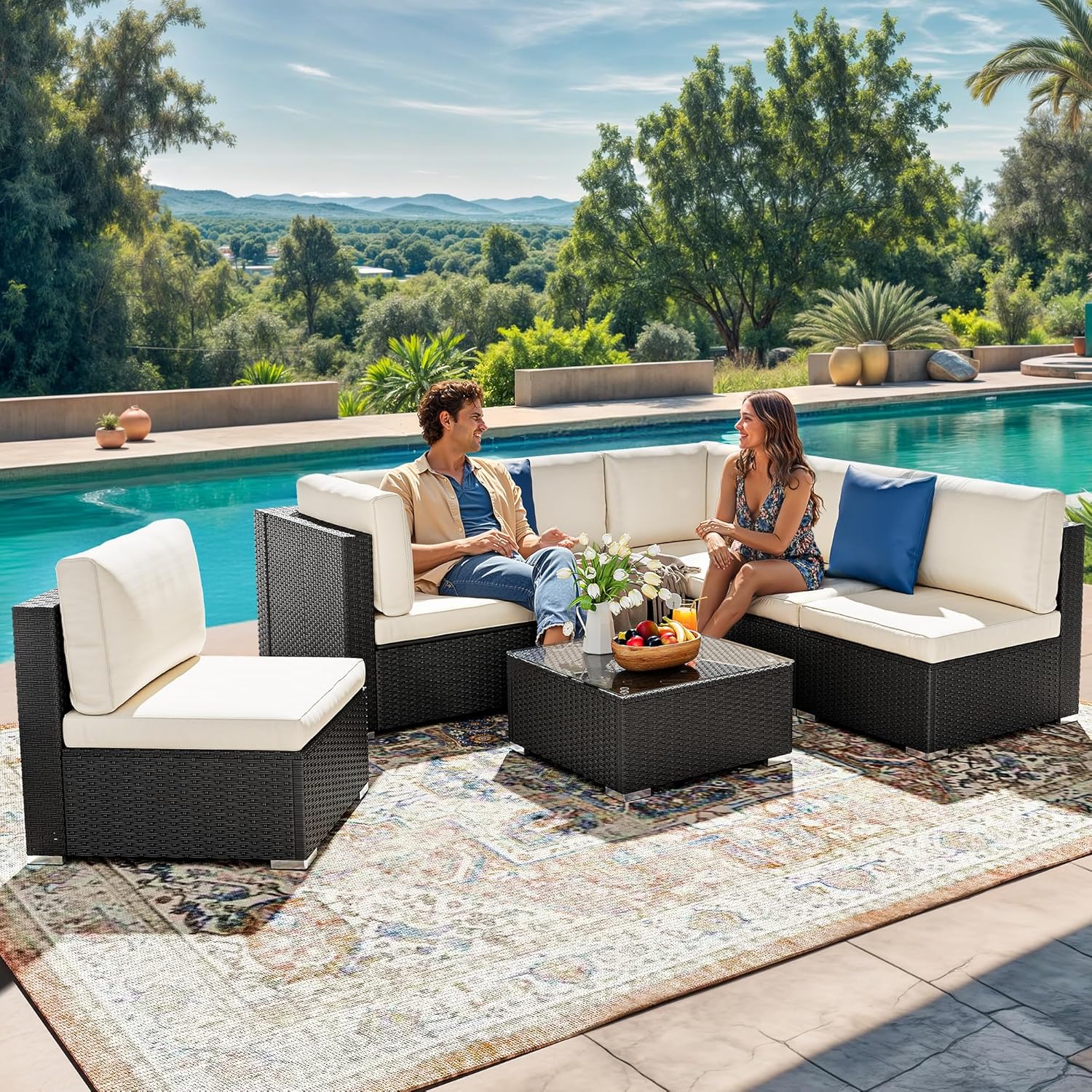 YITAHOM Piece Pati Furnitur Set Sectiona Sof P Ratta Wicke Conversatio Se Outsid Couc wit Tabl an Cushion fo Porc Garde Backyar Balcony