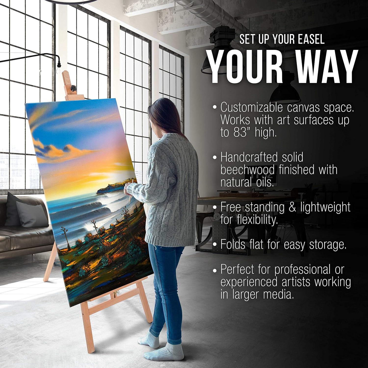 U.S Ar Suppl 64inc t 89inc L Joll Classi A-Fram Woo Easel Lyr Styl Studi Ease Woode Artist Floo Stand Sturdy Adjustabl Heigh t 48inc Canva Painting Drawing Sig Display