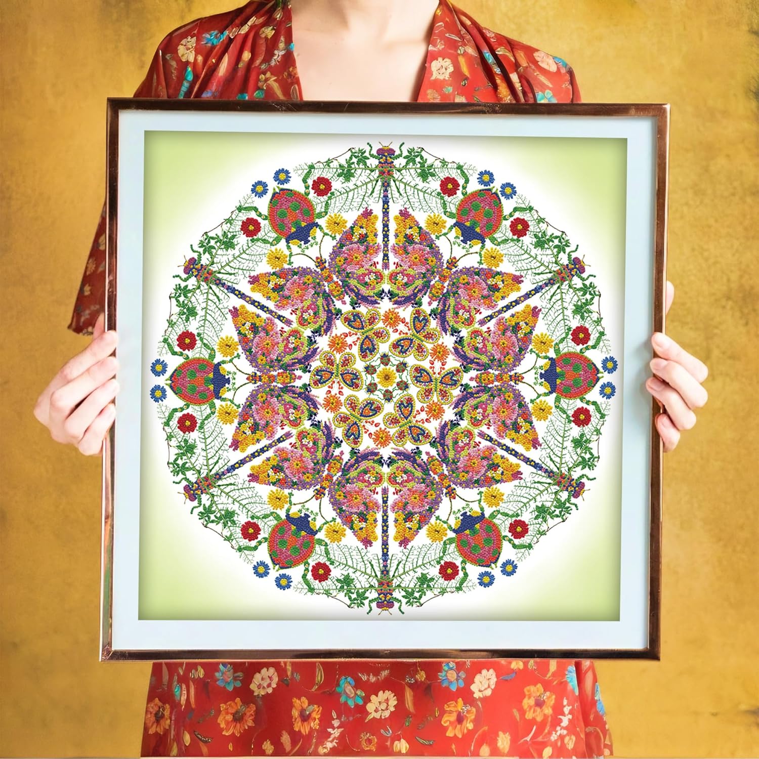 DIAMON DOT Kaleidoscop Garde Flora Diamon Paintin Kit fo Adult Diamon Ar Kit Relaxin Creativ Craf Ki wit Dot Gem 24.4inchx24.4inch