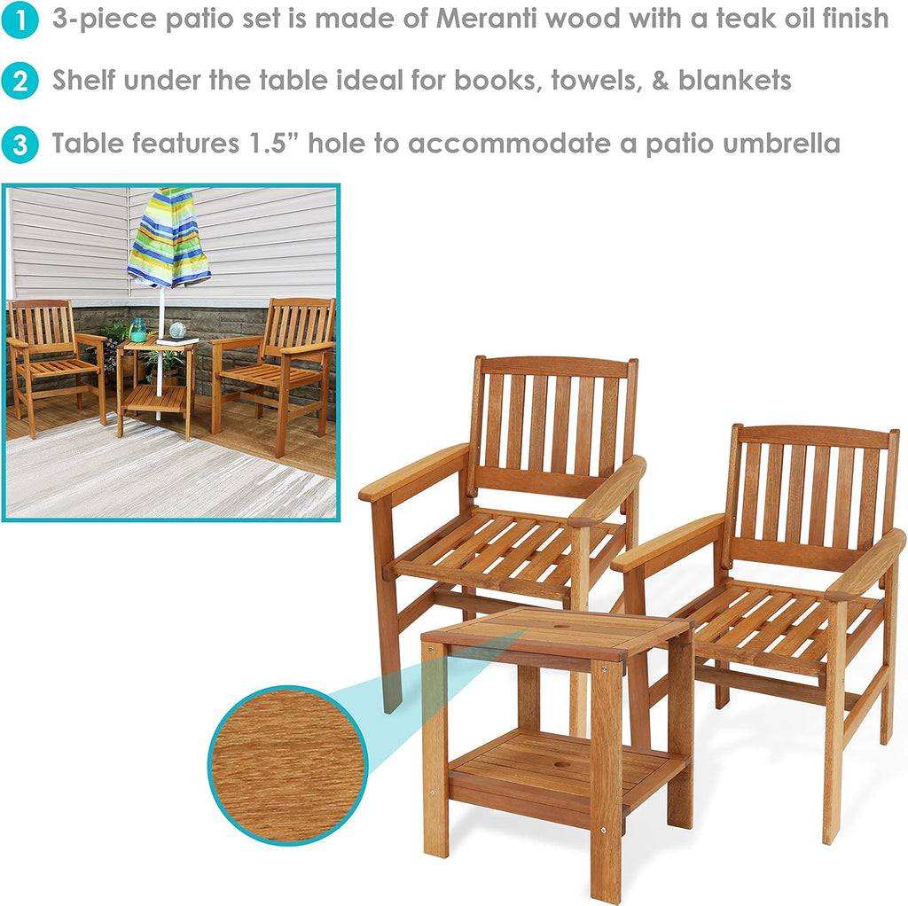 Sunnydaz Merant Woo 3-Piec Outdoo Pati Conversatio Se  Chair an Tabl Tea Oi Finish
