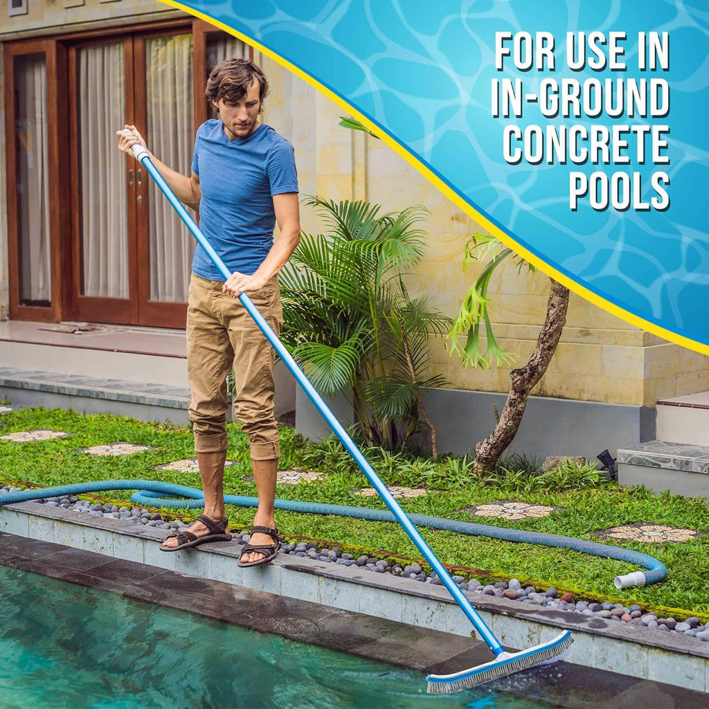 U.S. Pool Supply Pool Brush Head for Inground Pools - 18inch Stainless Steel Pool Brush, Metal Wire Bristles, Scrubbing Scrubber Brushes - Remove Calcium Build-Up on Tiles, Rust Stains on Concrete Walls