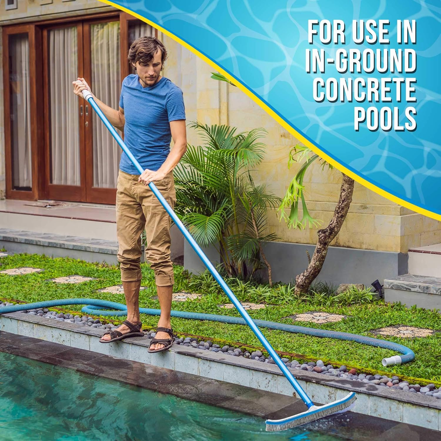 U.S. Pool Supply Pool Brush Head for Inground Pools - 18inch Stainless Steel Pool Brush, Metal Wire Bristles, Scrubbing Scrubber Brushes - Remove Calcium Build-Up on Tiles, Rust Stains on Concrete Walls