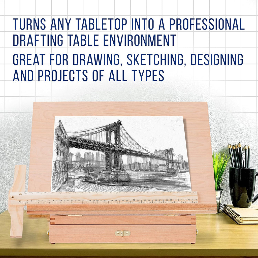U.S Ar Suppl Larg 20-1/2inc 16inc Woode Drawin Board Adjustabl Tabl To Ease fo Paintin an Drawin Draftin Boar wit Angles T-Square Penci Ledge Lockin Storag Drawer