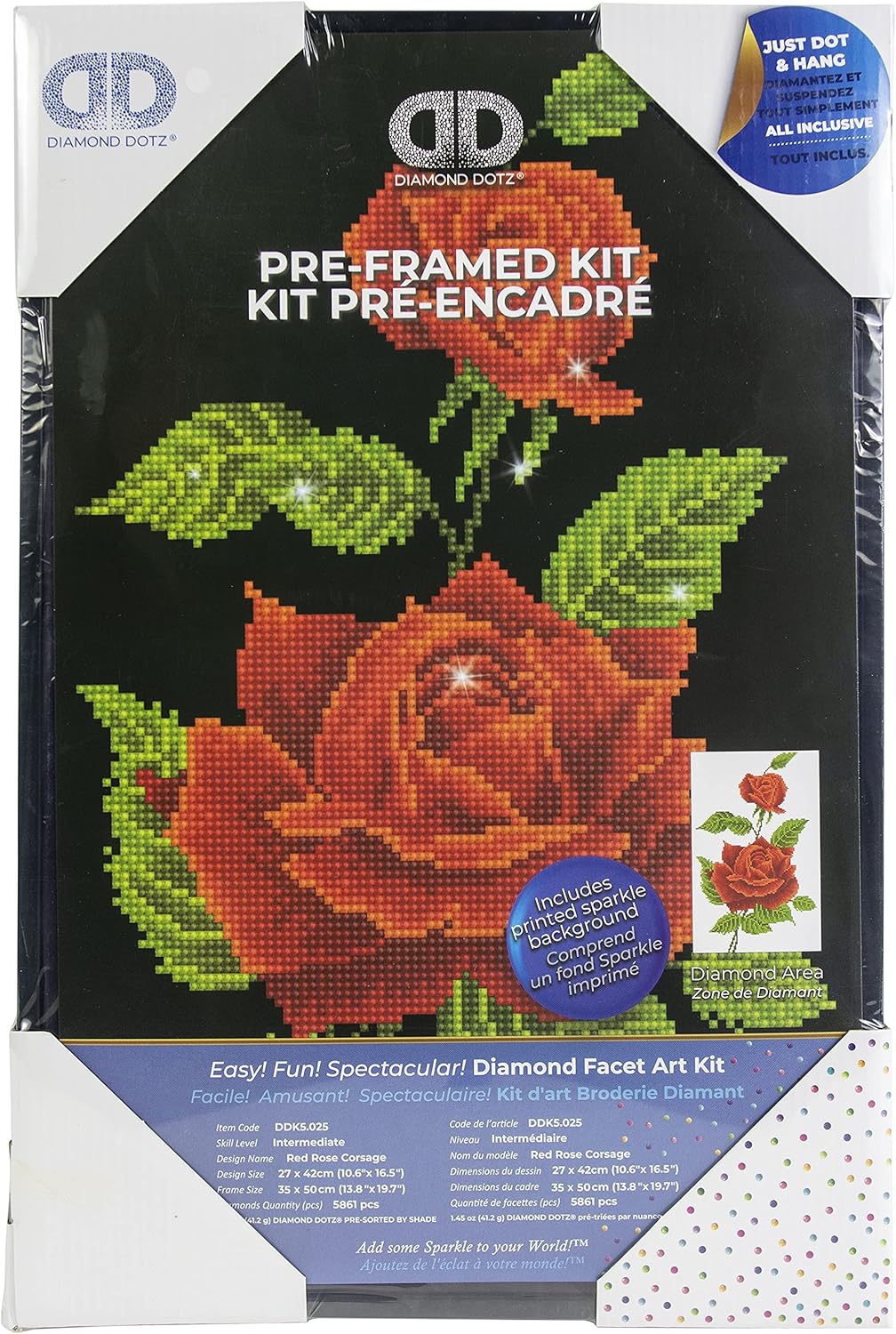 DIAMON DOT Re Ros Corsag wit Fram Flowe Diamon Paintin Kit fo Adult Diamon Ar Kit Relaxin Creativ Craf Ki wit Dot Gem 10.6inchx16.5inch