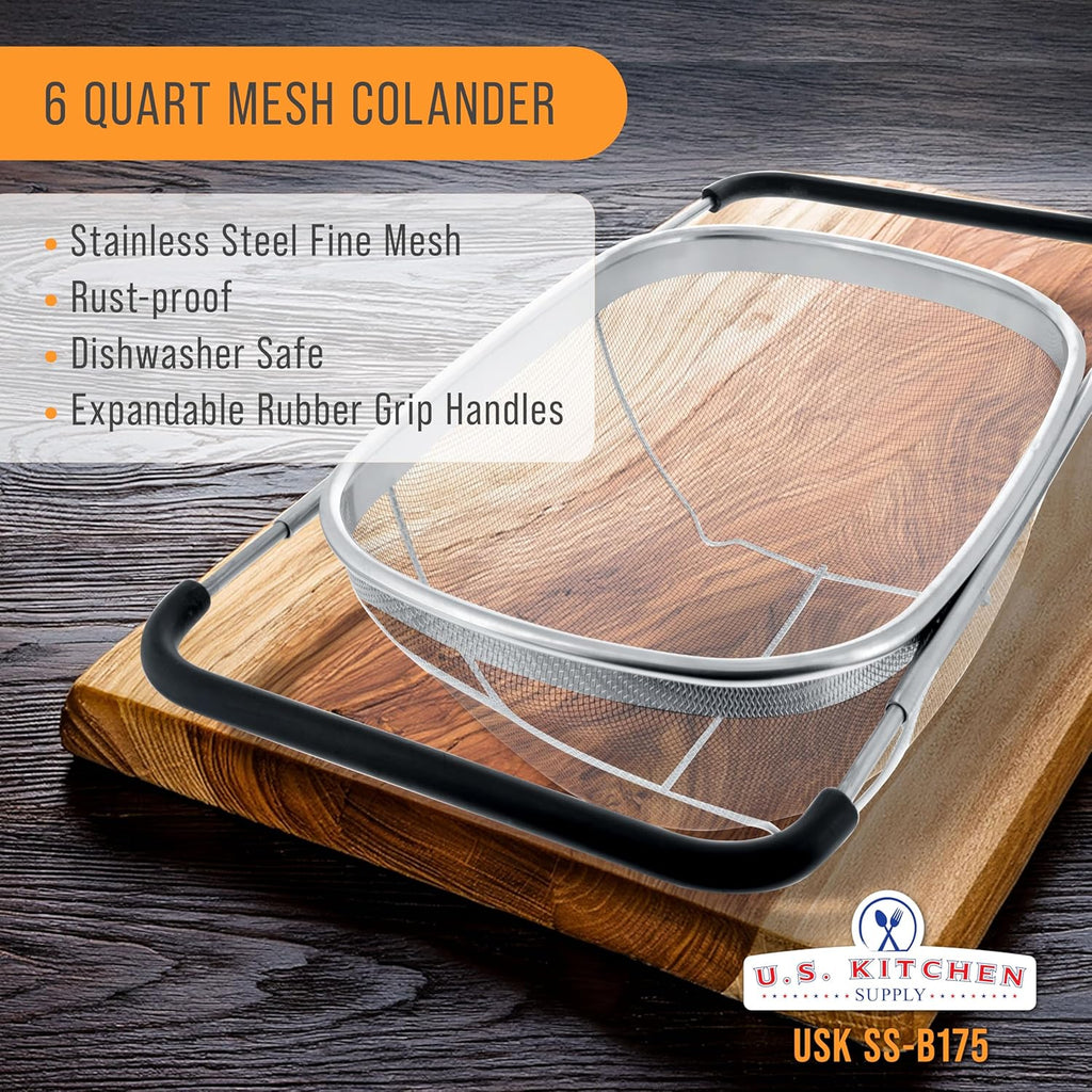 U.S Kitche Suppl Stainles Stee Colande Straine 6-Quar Collapsibl Colande wit Expandabl Rubbe Handle Rectangula Sieve Fin Mes Stainles Stee Strainer an Colander fo Kitchen