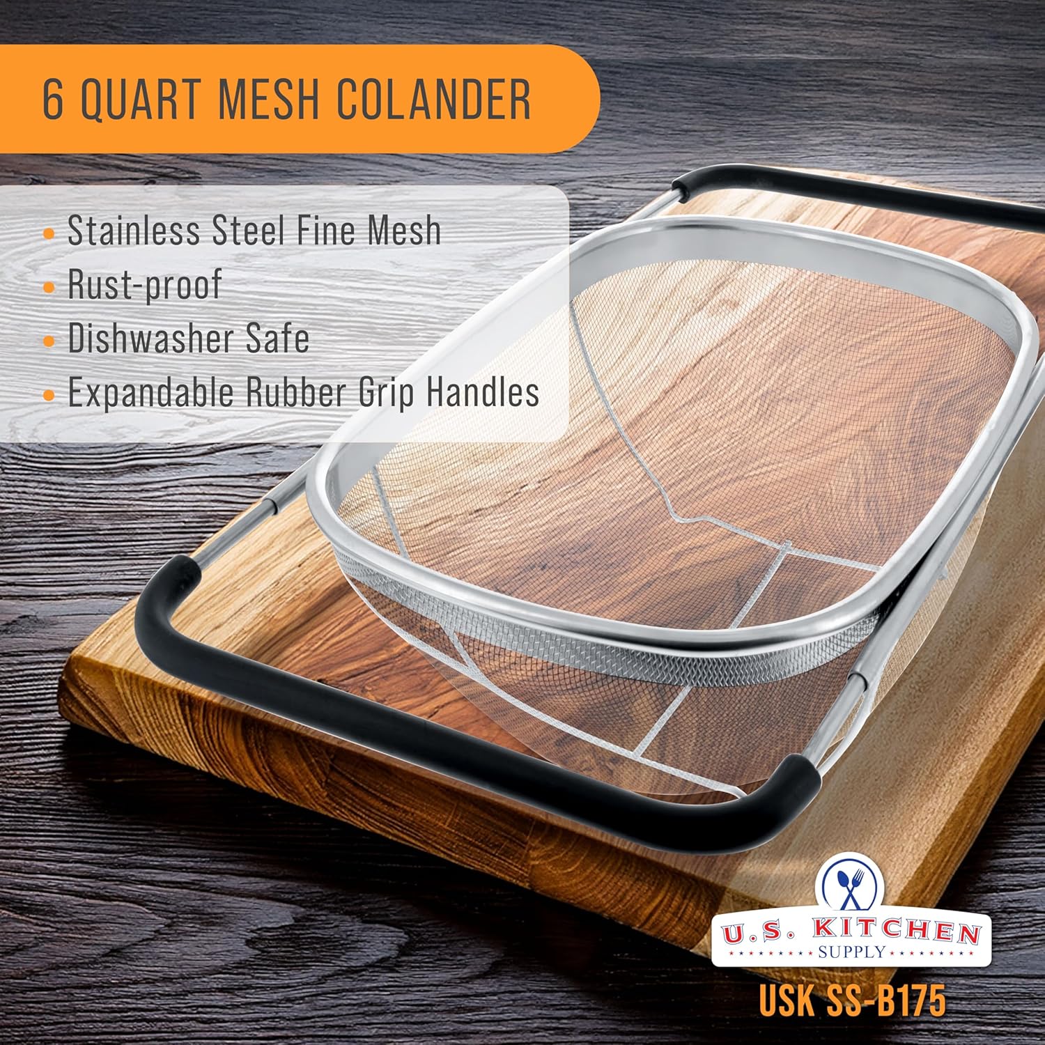 U.S Kitche Suppl Stainles Stee Colande Straine 6-Quar Collapsibl Colande wit Expandabl Rubbe Handle Rectangula Sieve Fin Mes Stainles Stee Strainer an Colander fo Kitchen
