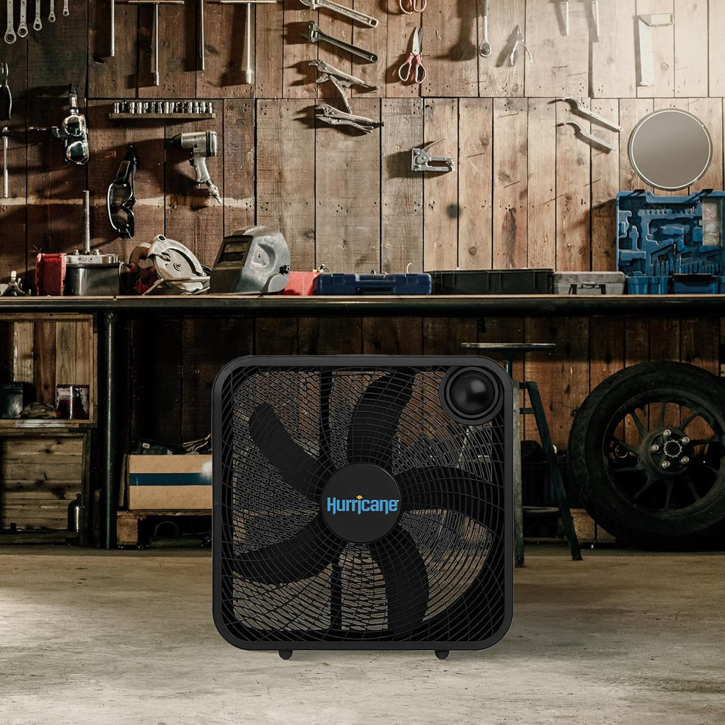 Hurricane Classic Floor Mount Box Fan w/ 3 Quiet Speeds, Black, 20inch - Corded Portable Electric Air Cooling Unit w/ Powerful 2400 CFM Airflow for Home, Garage, Office, Bedroom Basement