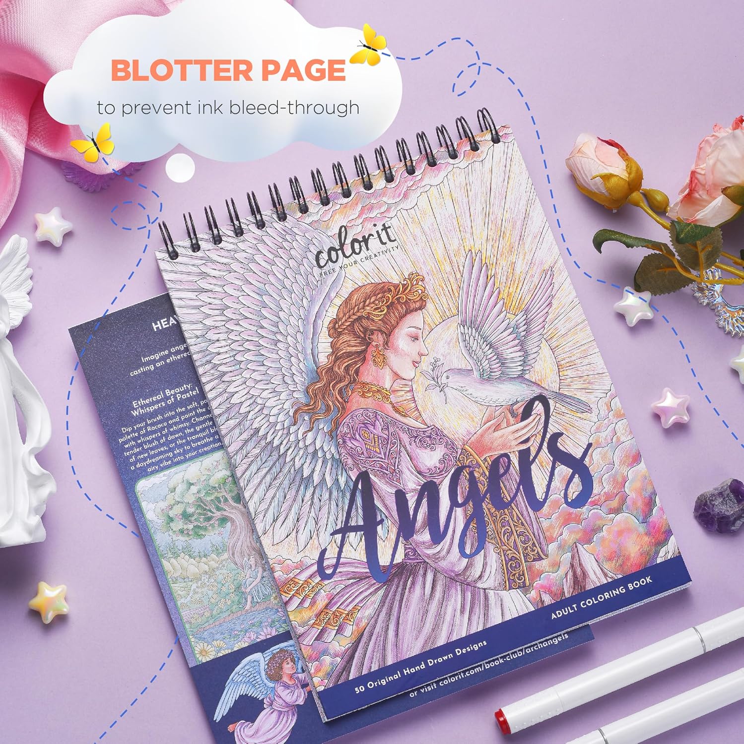 ColorI Angel Undefine Spira Boun Adul Colorin Book 5 Origina Illustration o Celestia Cherub an Archangel Thic Paper Perforate Pages Har Boo Covers In Blotte Paper