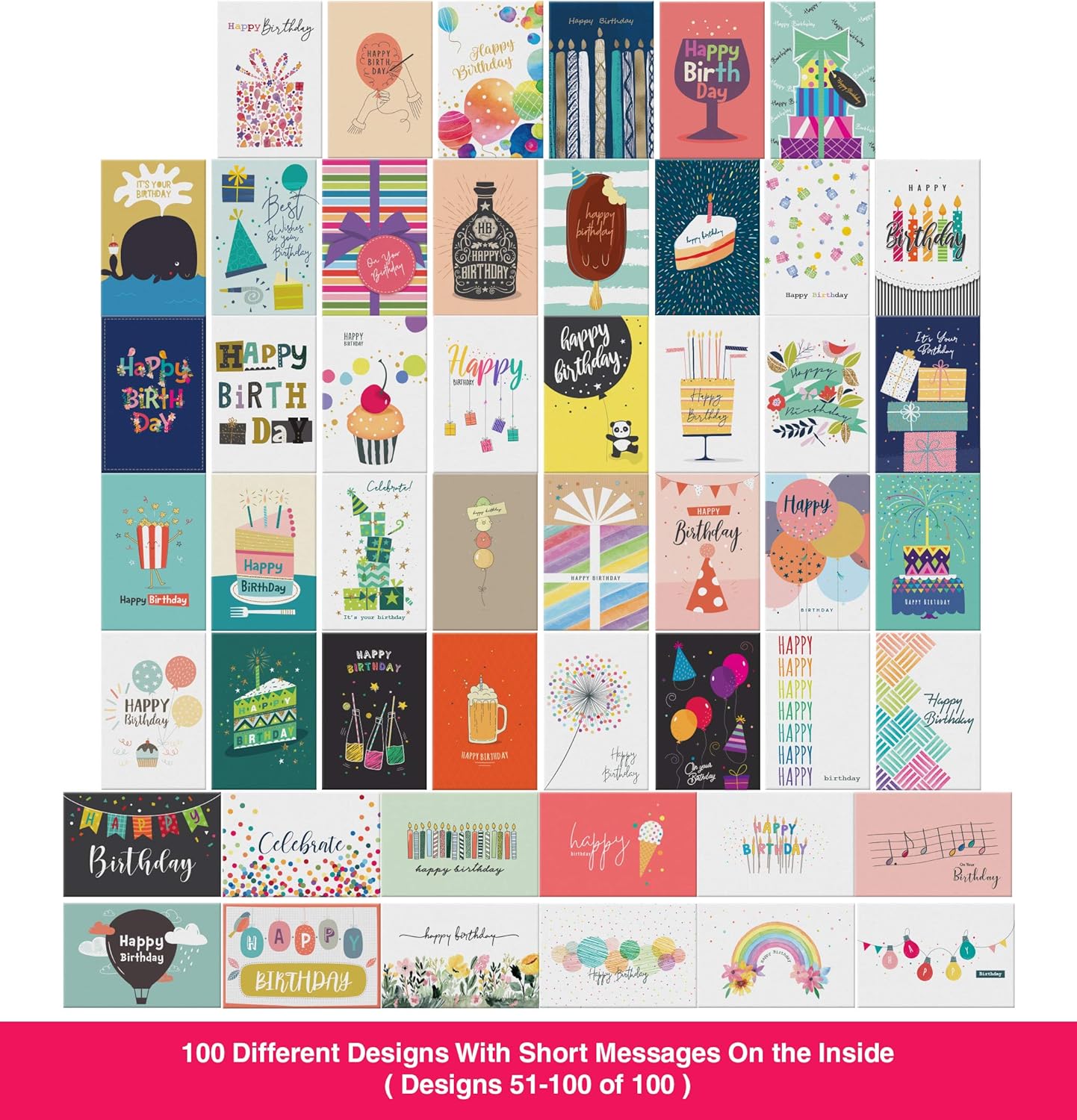 Dessie 100 Unique Birthday Cards Assortment with Greetings Inside for Businesses and Individuals.100 Assorted Color Envelopes, Gold Seals, Birthday Calendar in Sturdy Storage Box