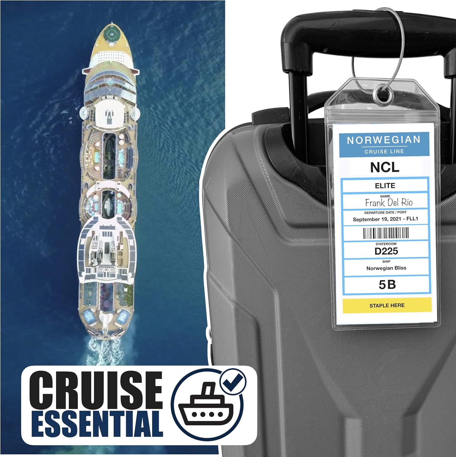 Cruise On NCL Cruise Luggage Tag Holder (4 Pack) ¨C Fits Printed Norwegian Ship Tags ¨C 2025 & 2026 Cruise Essentials ¨C Clear, Durable & Waterproof Luggage Tags for Smooth Sailing